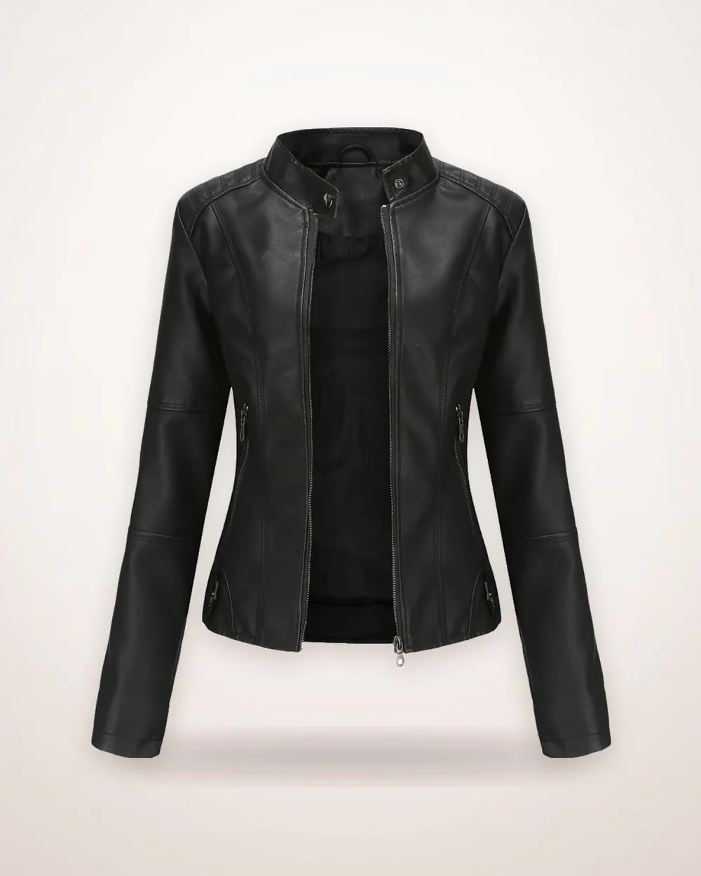 Slim-Fit Faux Leather Stand-Collar Jacket