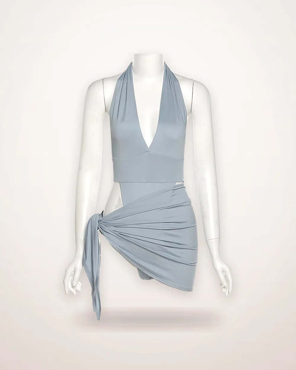 Gray-Blue Two-Piece Swimsuit With Snap Front