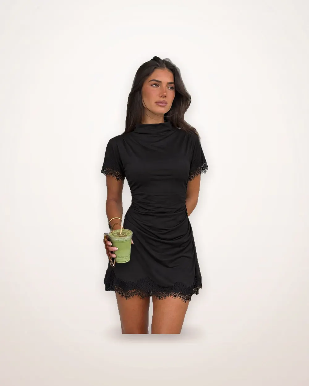 Lace A-Line Dress with Eyelash Trim
