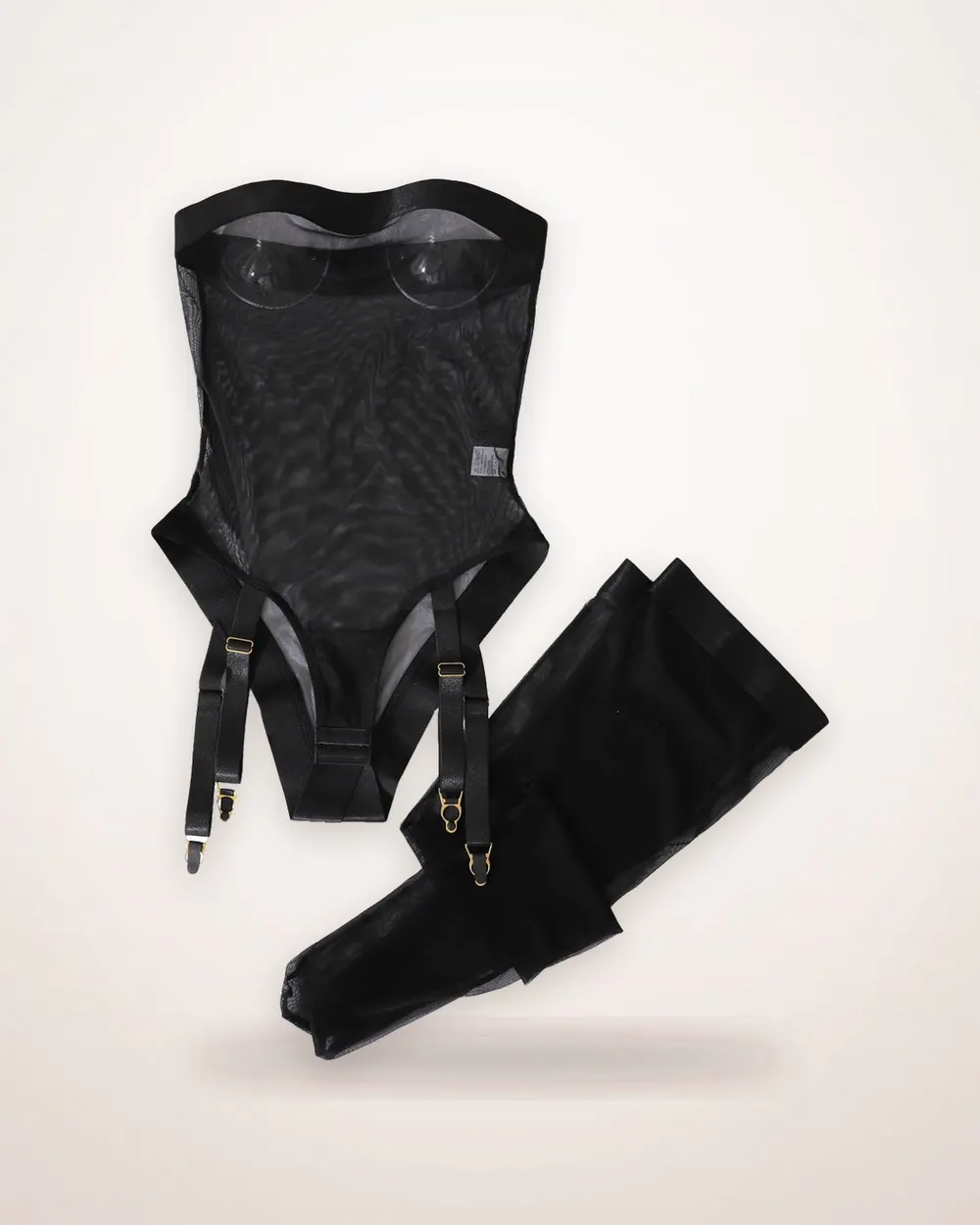 Sheer Mesh Bodysuit with Attached Stockings