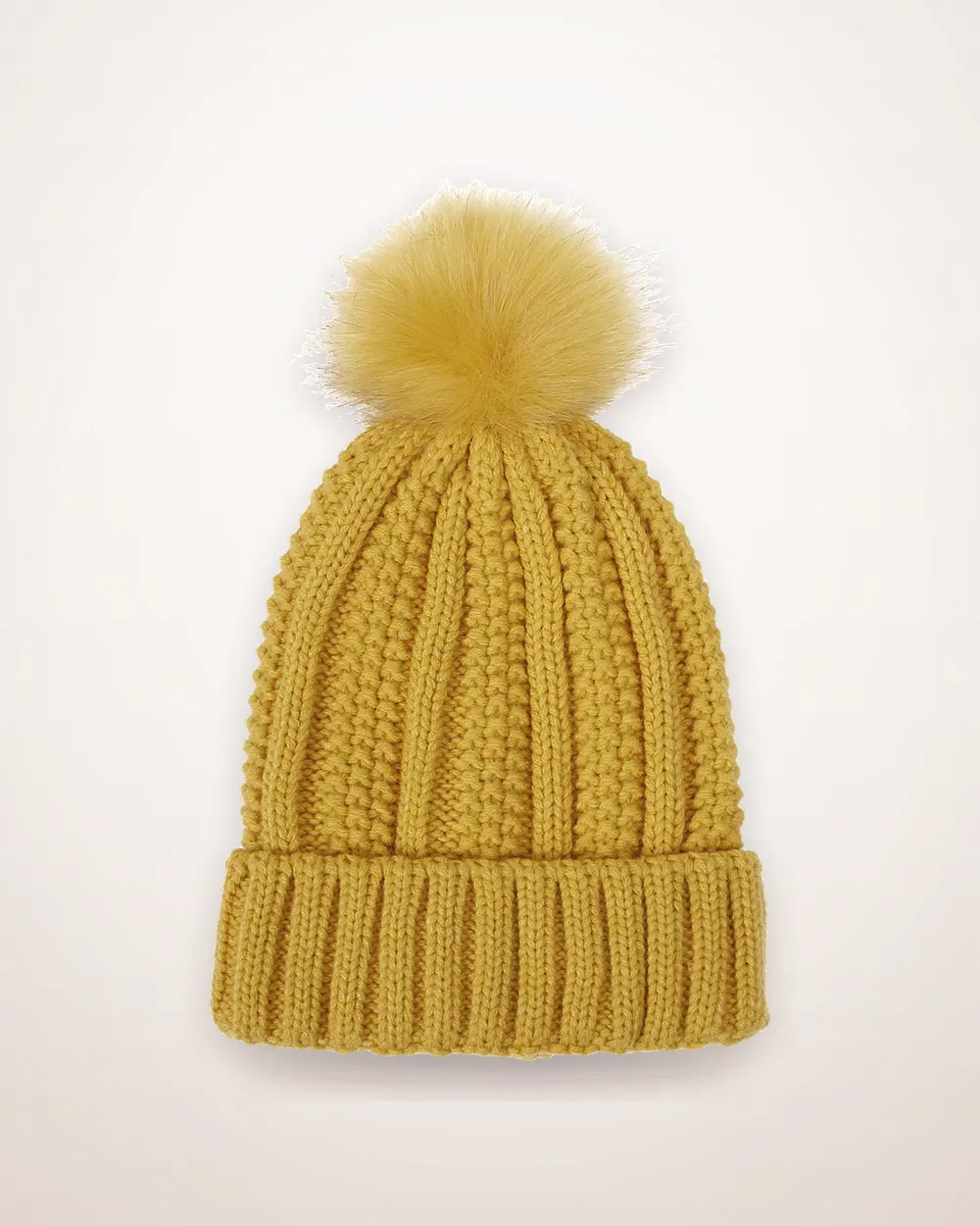 Faux Fur Pom Pom Knitted Beanie