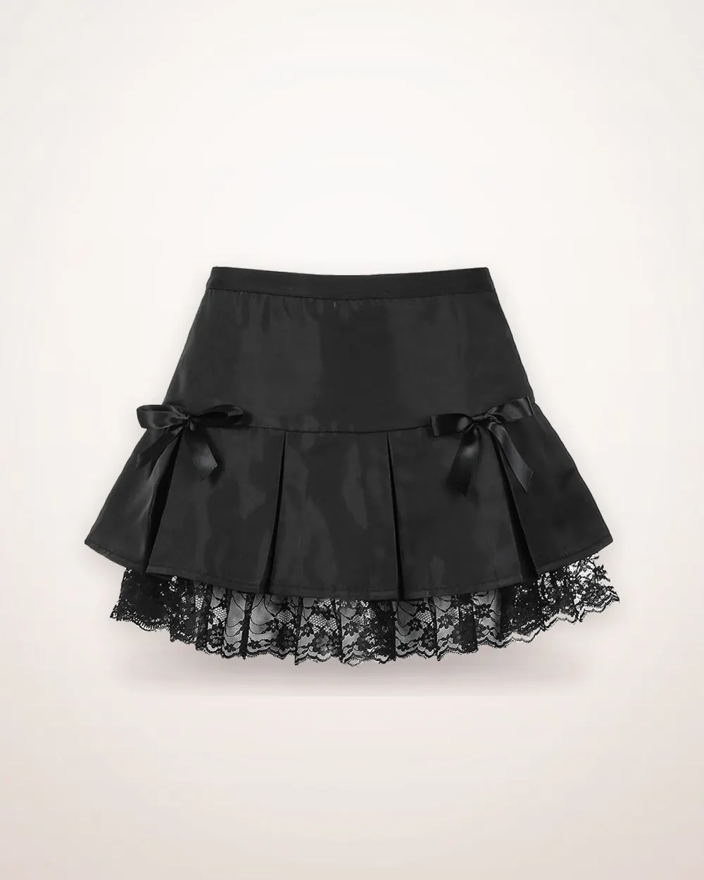 Black Pleated Mini Skirt with Lace Trim