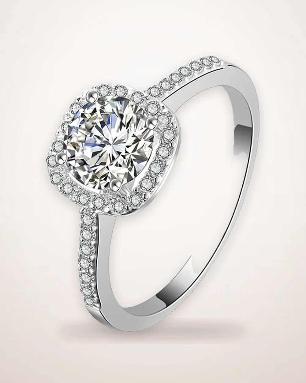 Silver-Tone Square Cubic Zirconia Ring