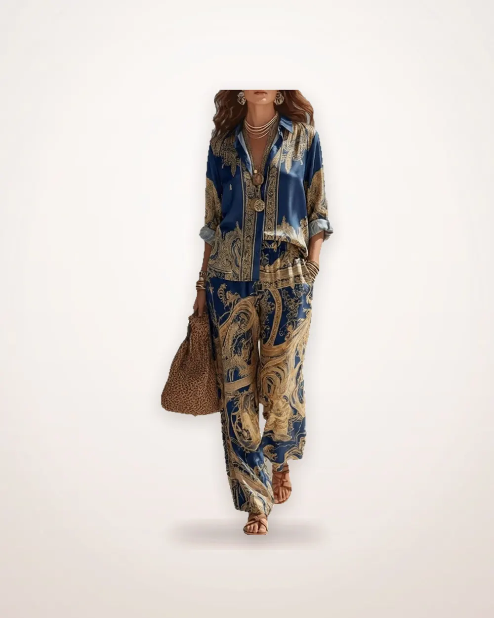 Printed Shirt and Wide-Leg Trouser Set