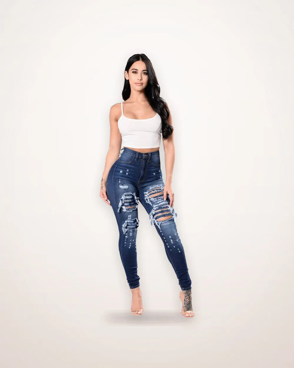 Ripped Cotton Full-Length Jeans