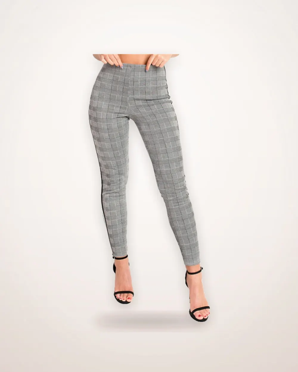 Houndstooth High-Waist Stretch Pants