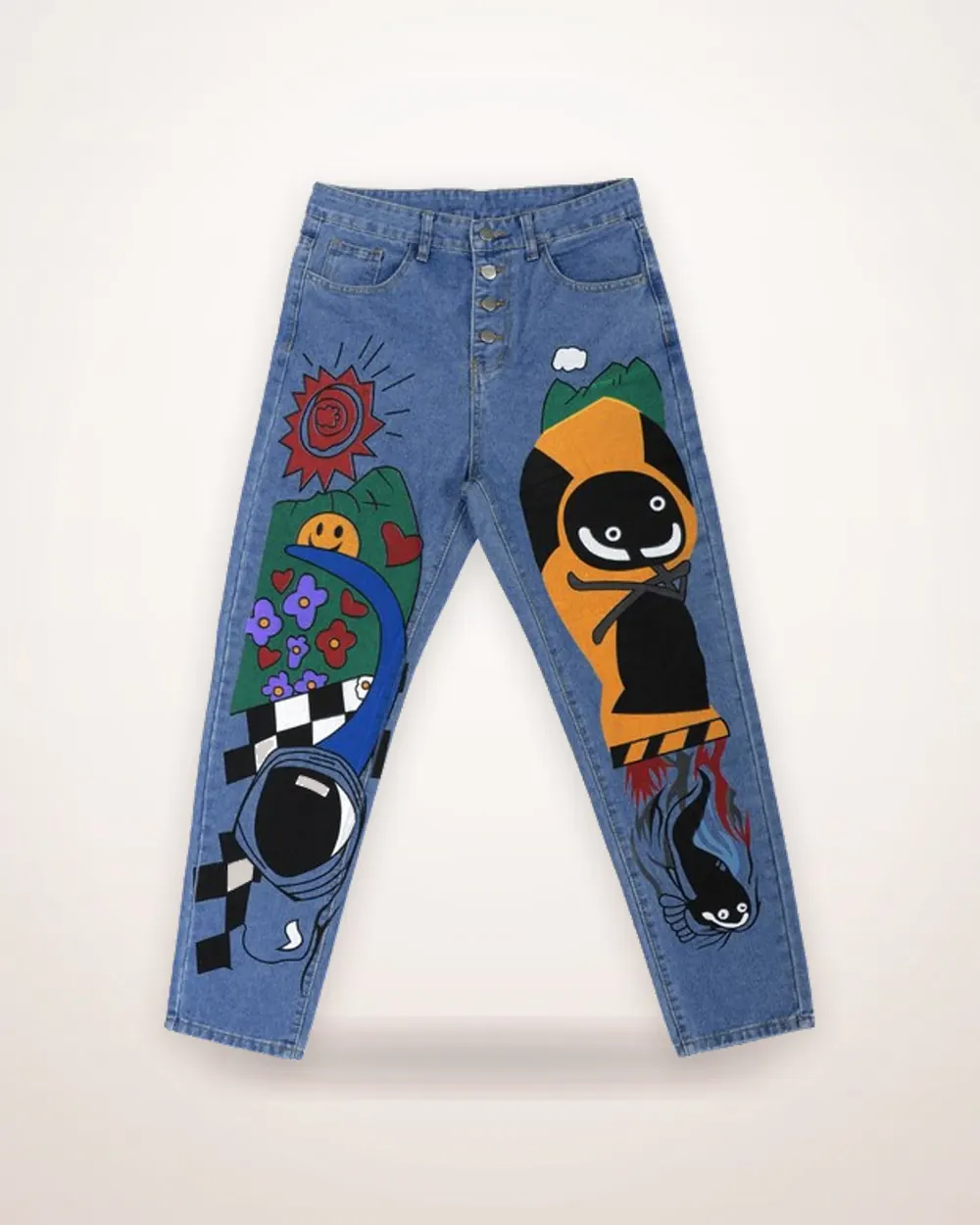 Blue Cartoon Print Harem Jeans
