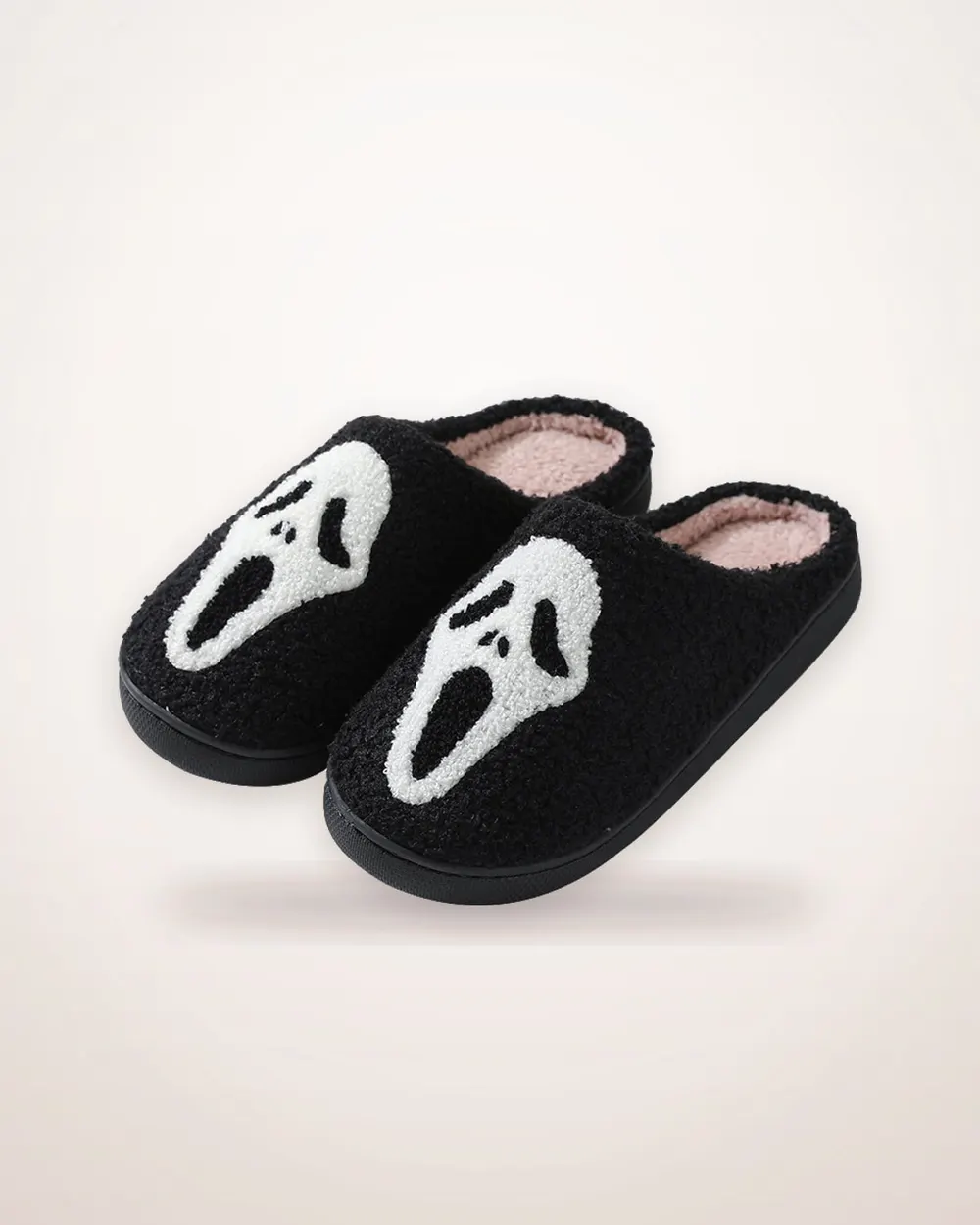 Skull Print Suede Winter Slippers