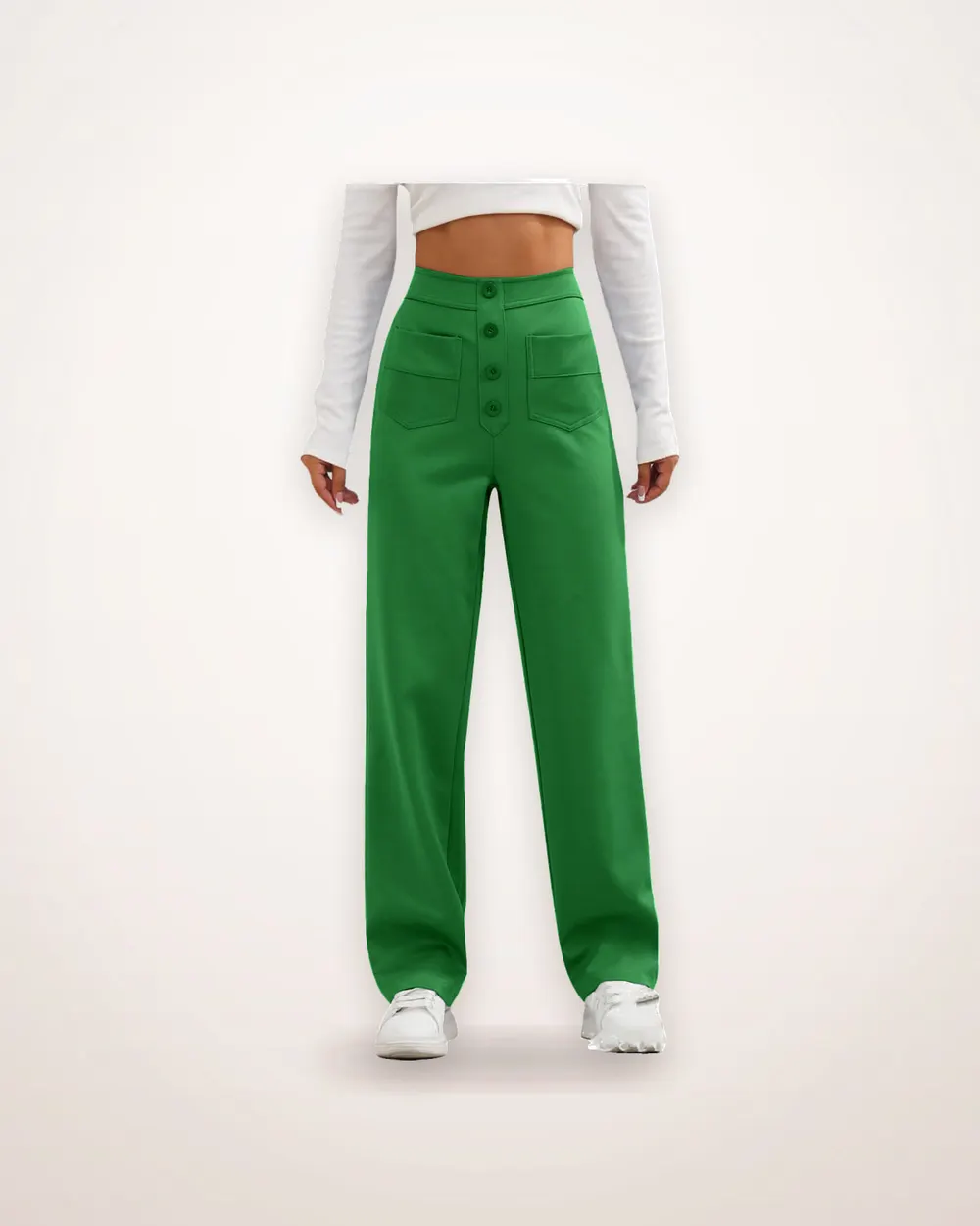 High Waist Wide Leg Trousers with Pockets