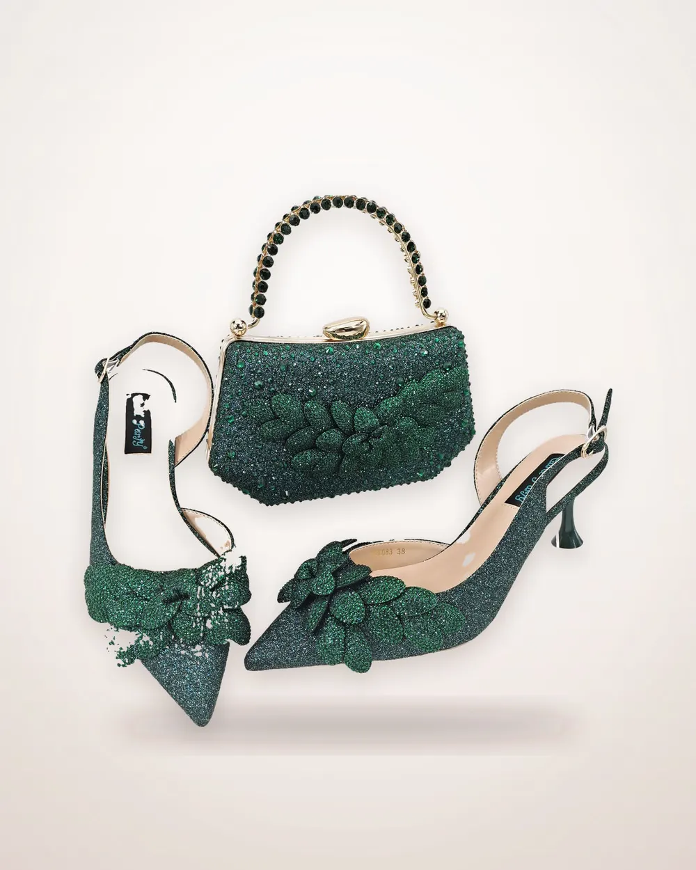 Wine Glass Heel Shoe and Bag Set with Leaf Detail