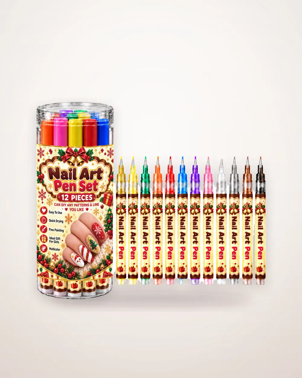 12-Piece Christmas Nail Art Pen Set
