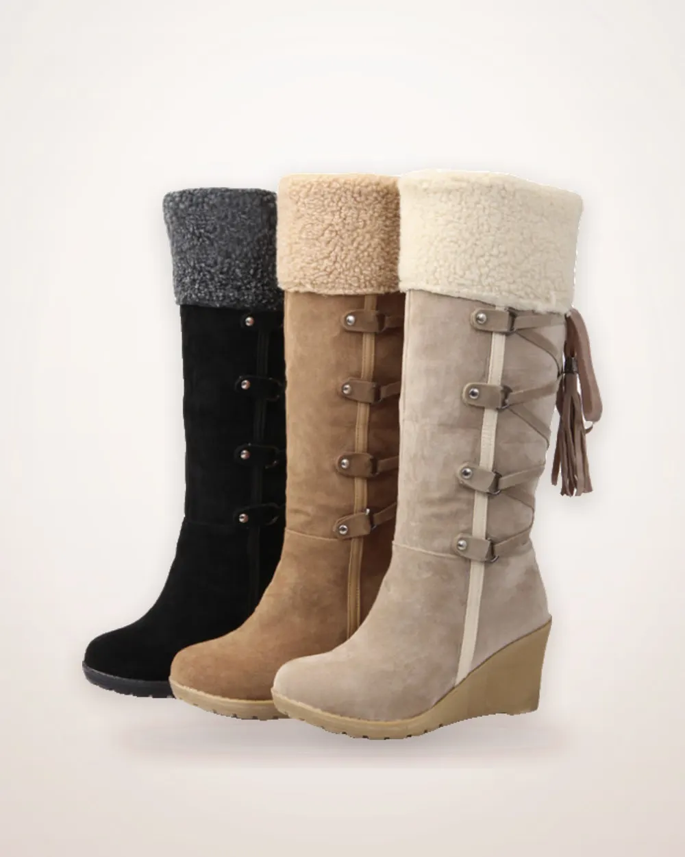 Suede Wedge Knee-High Winter Boots