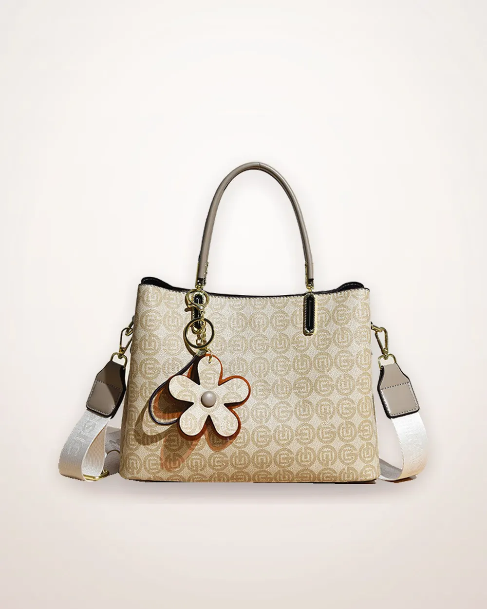 Floral Print PU Tote Bag with Pendant