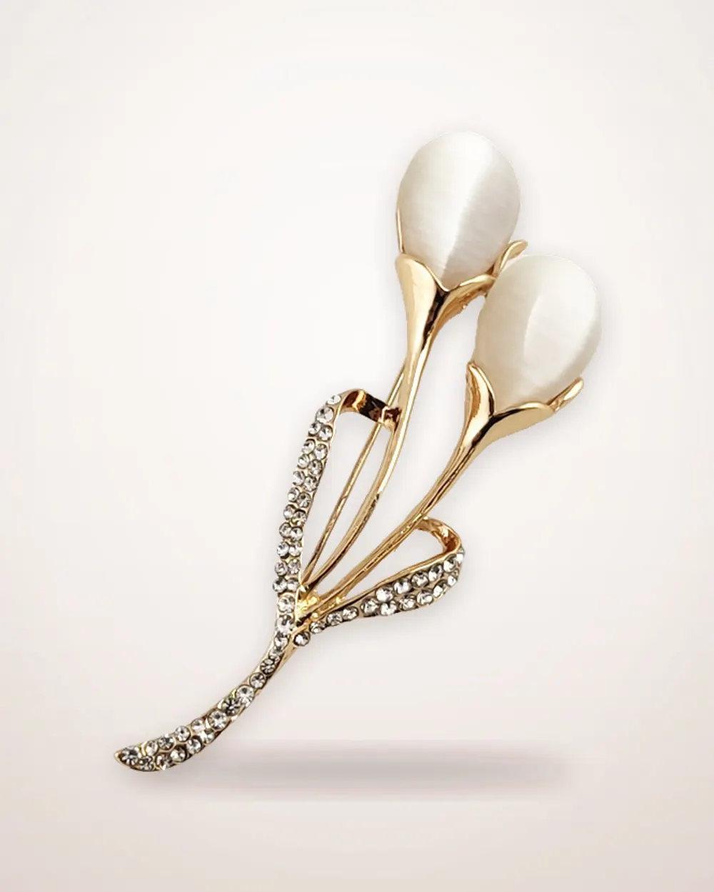 Rhinestone Tulip Brooch with Opal Stone