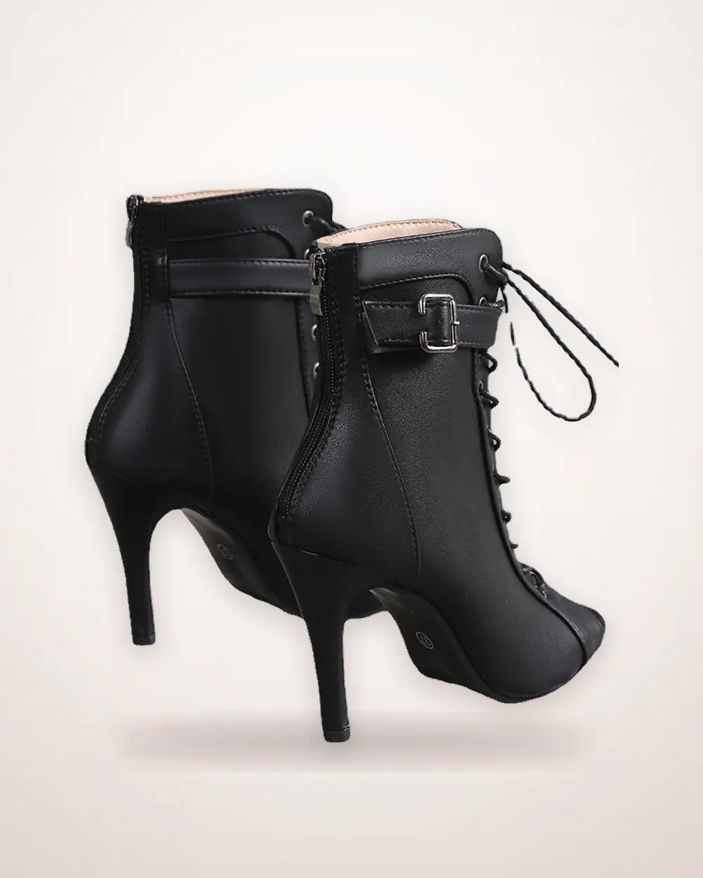 Peep Toe Lace-Up Heel with Back Zip