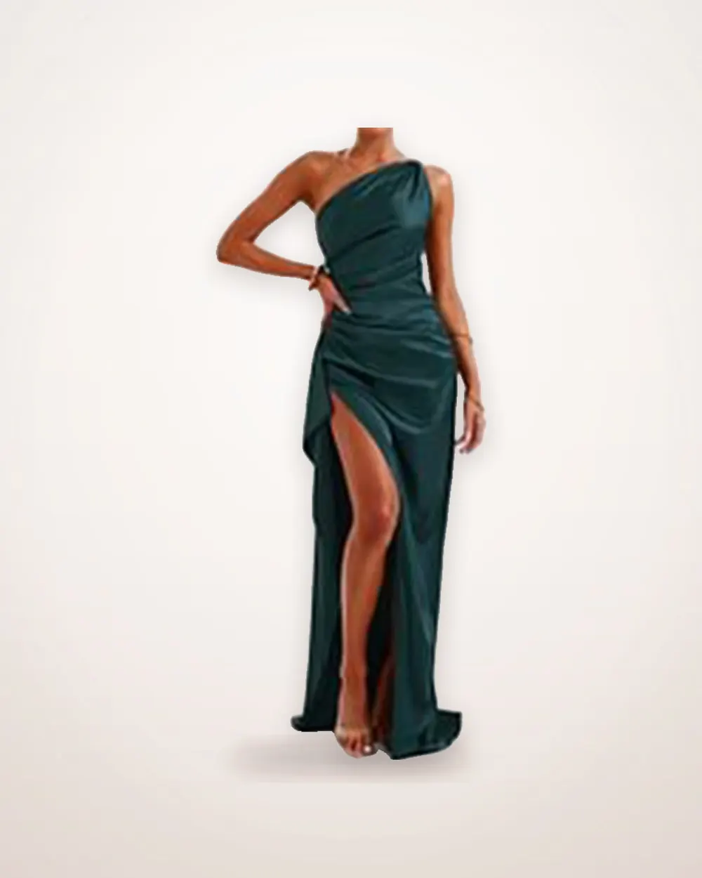 One-Shoulder Satin Slit Maxi Dress