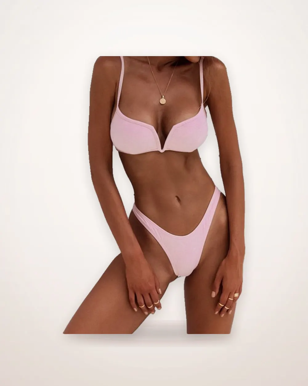 Lined Polyester Thong Bikini