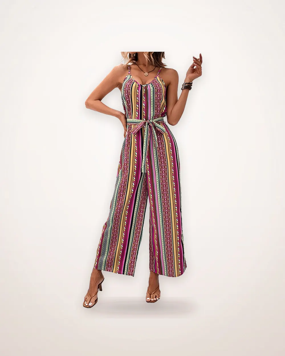 Striped Spaghetti Strap Cropped Jumpsuit