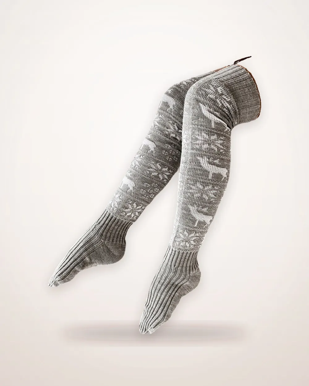 Snowflake and Elk Over-the-Knee Knit Socks