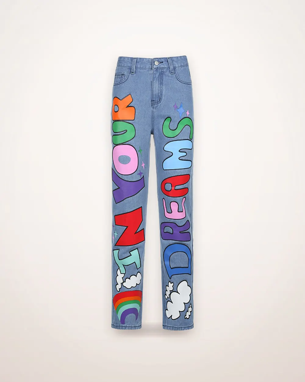 Graffiti Print High-Waist Straight Jeans