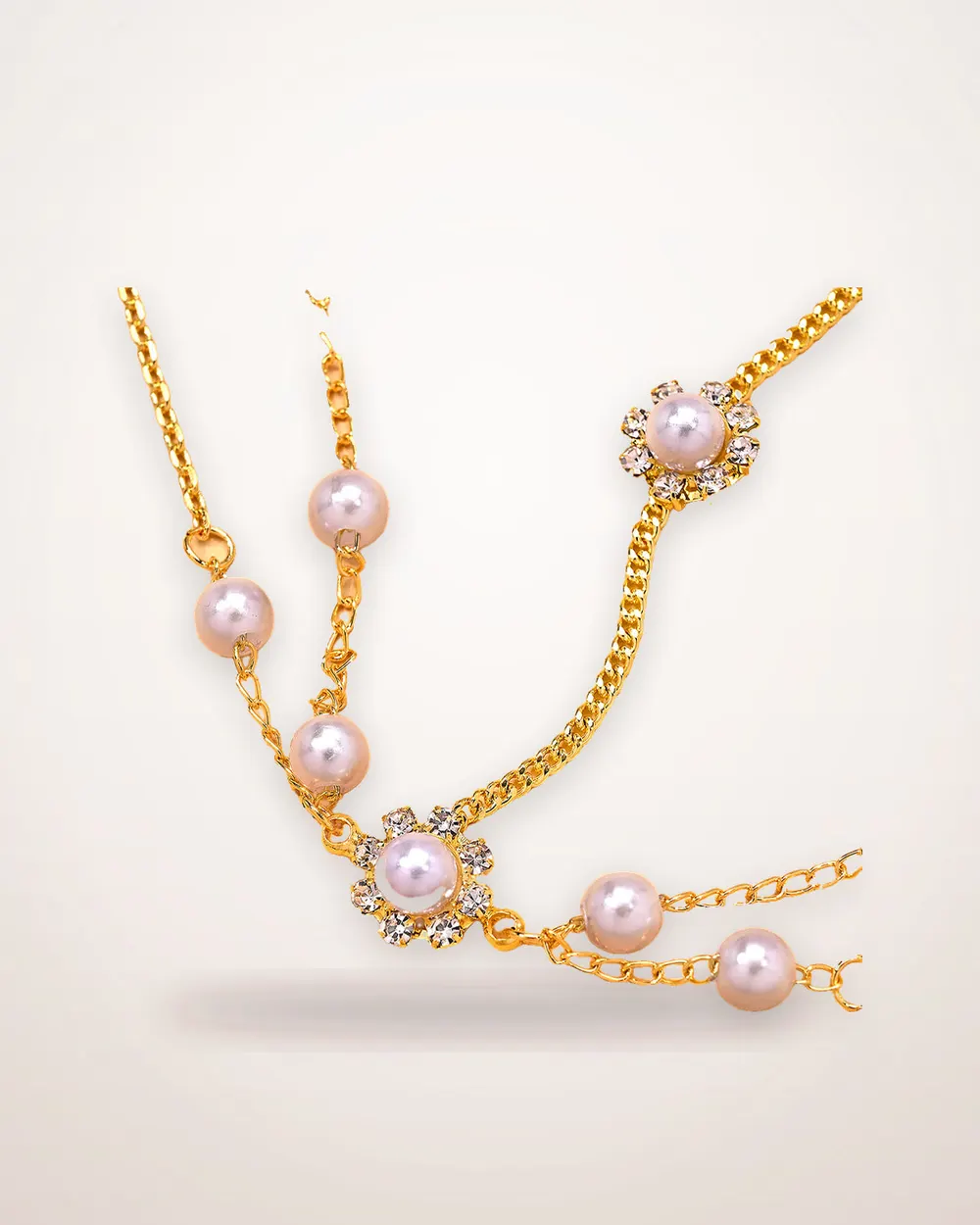Pearl Rhinestone Flower Hair Chain