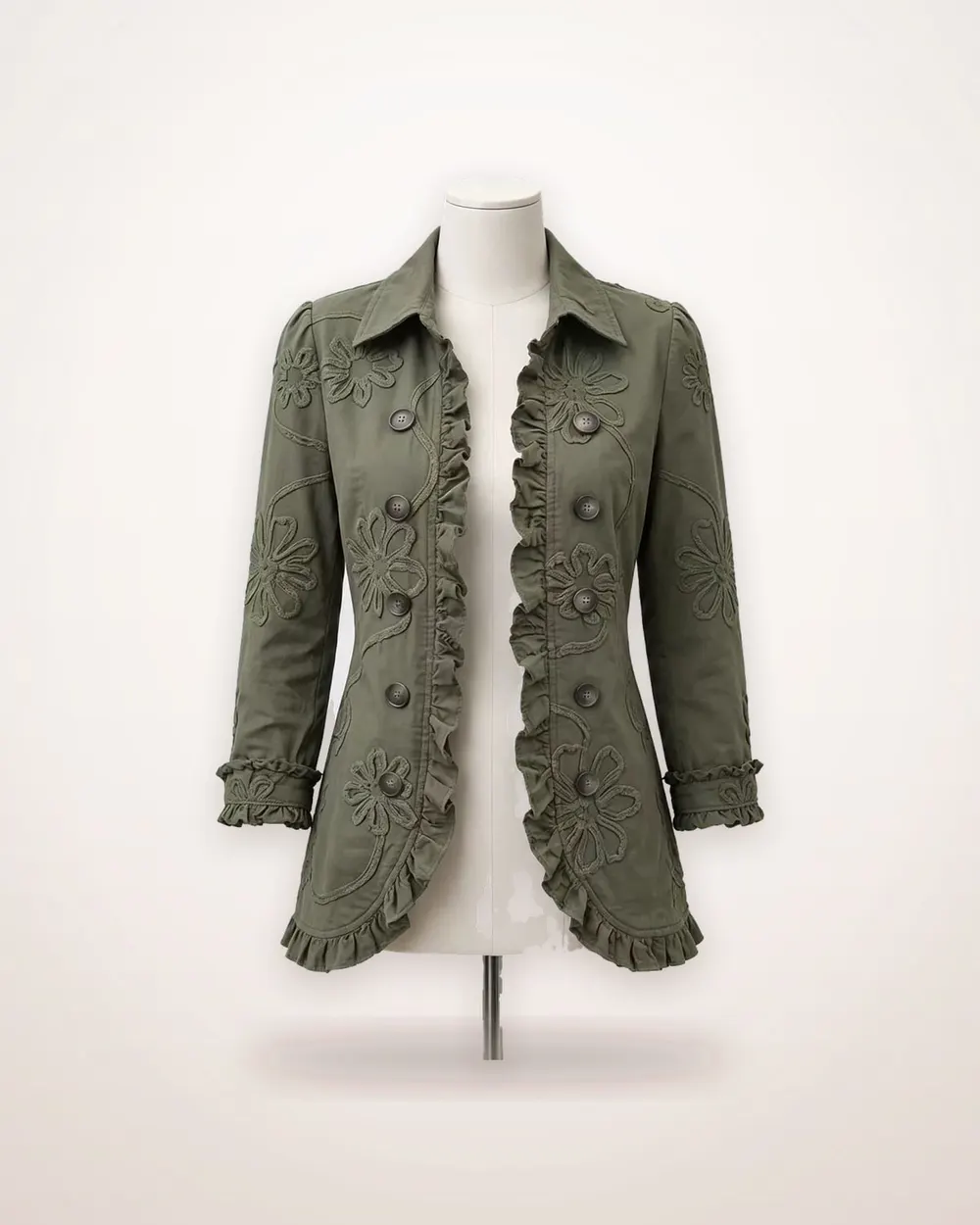 Ruffled Pleated Lapel Floral Blazer
