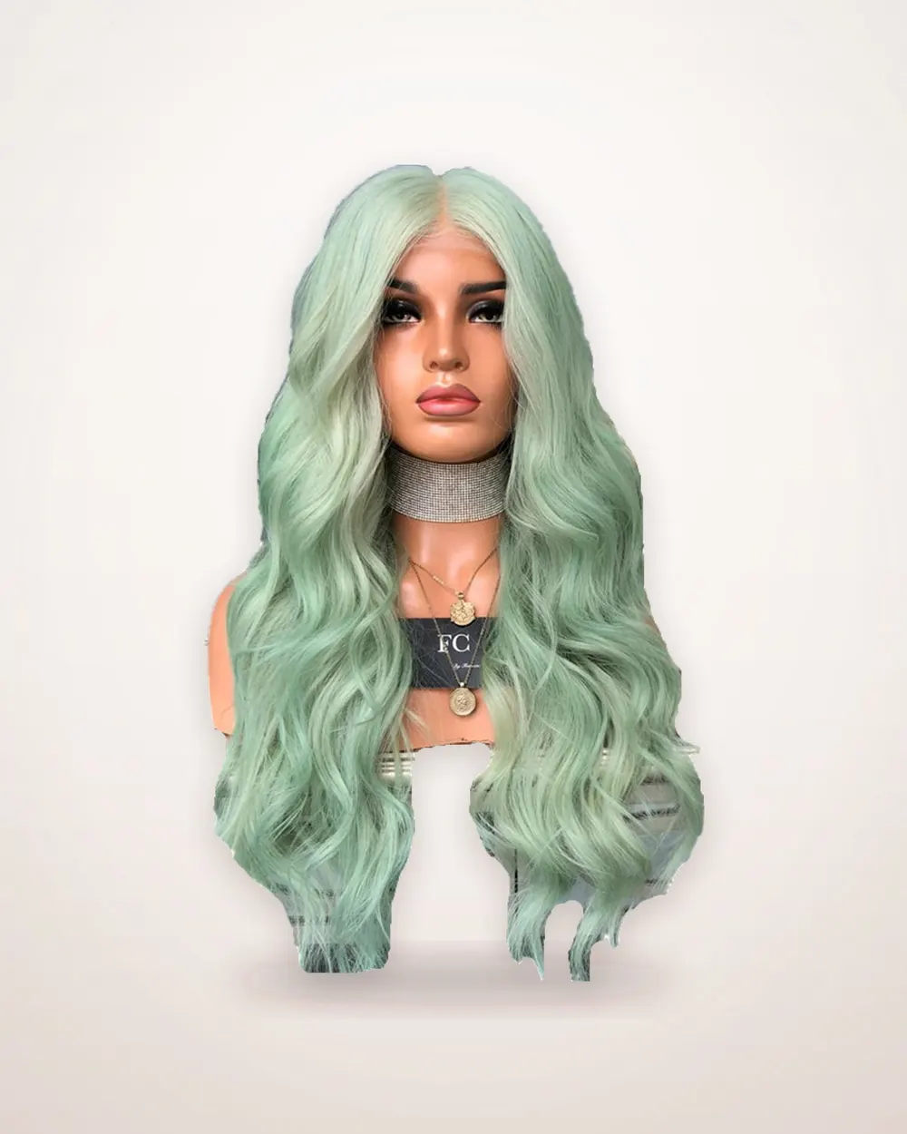 Long Curly Green Wig with Side Bangs