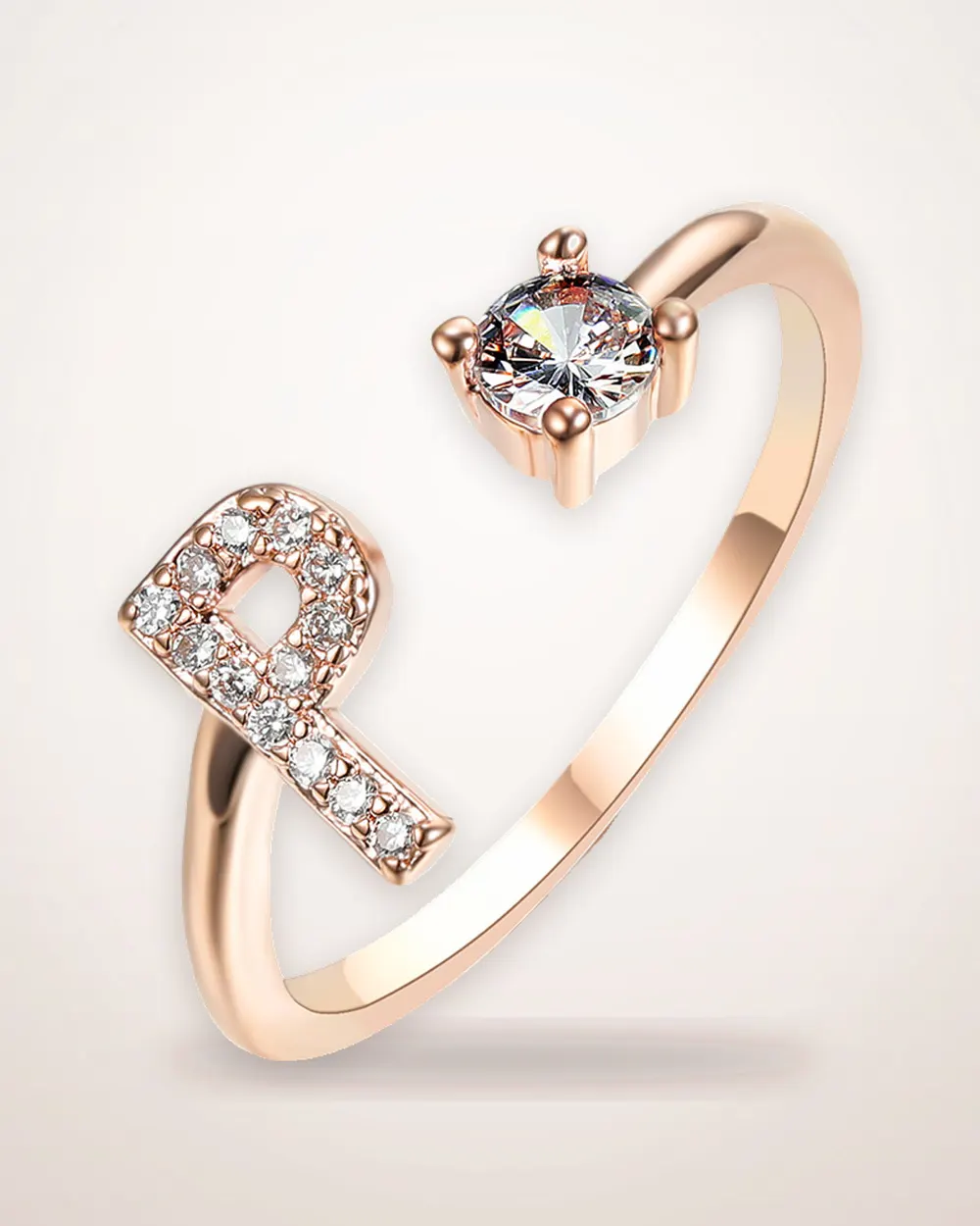 Adjustable Initial Letter Zircon Ring