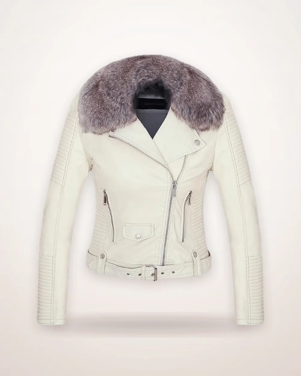 Detachable Fur Collar Faux Leather Jacket