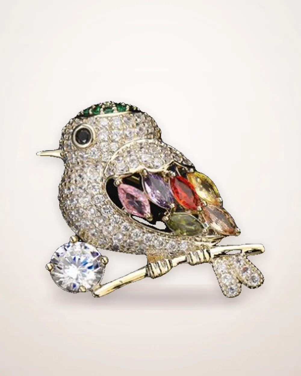 Gold-Tone Diamond-Set Magpie Brooch