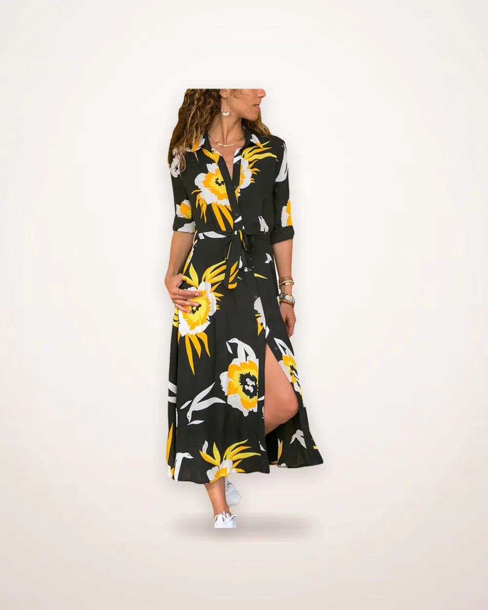 V-Neck Printed Chiffon A-Line Dress