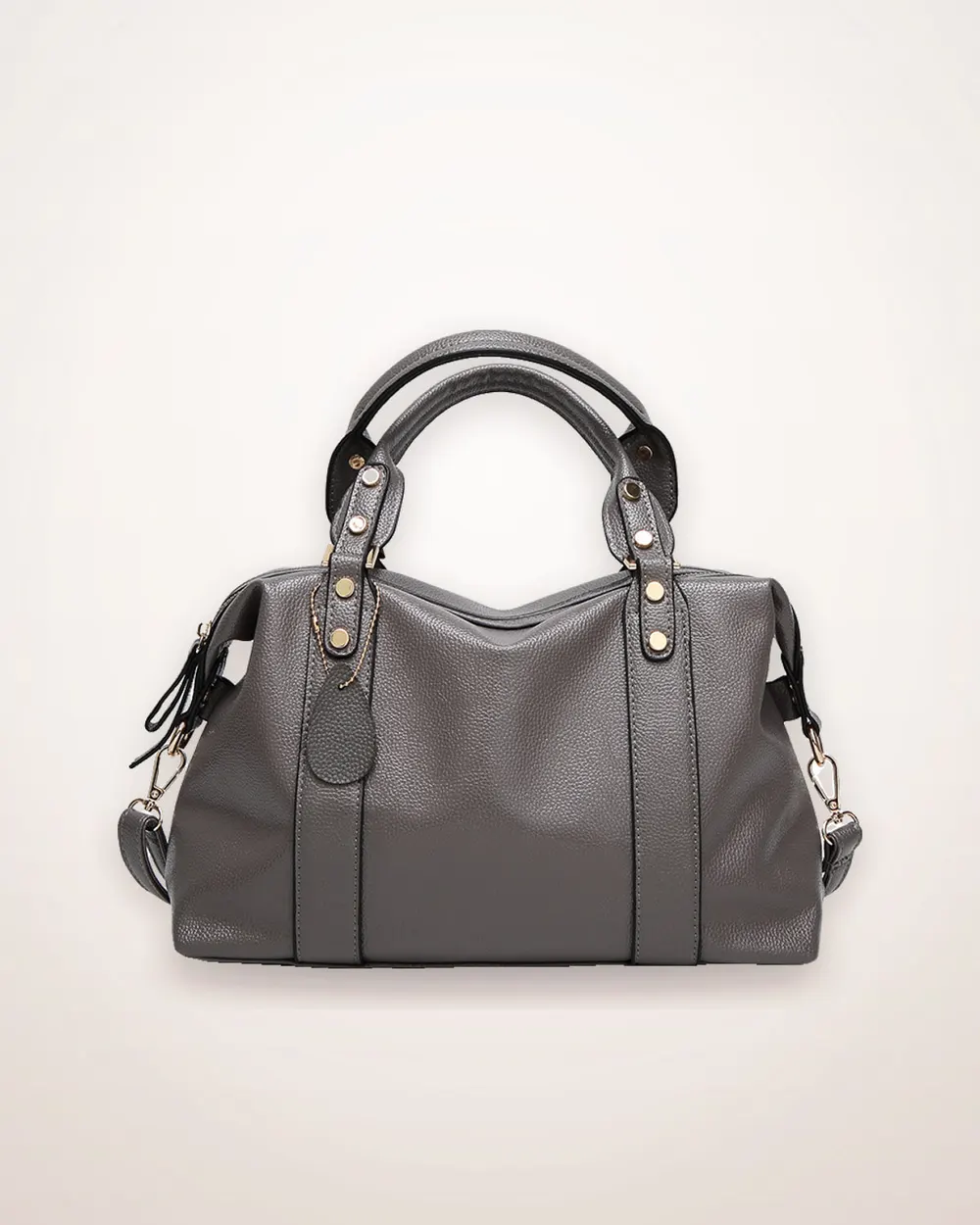 Rivet-Trim Cowhide Shoulder Bag