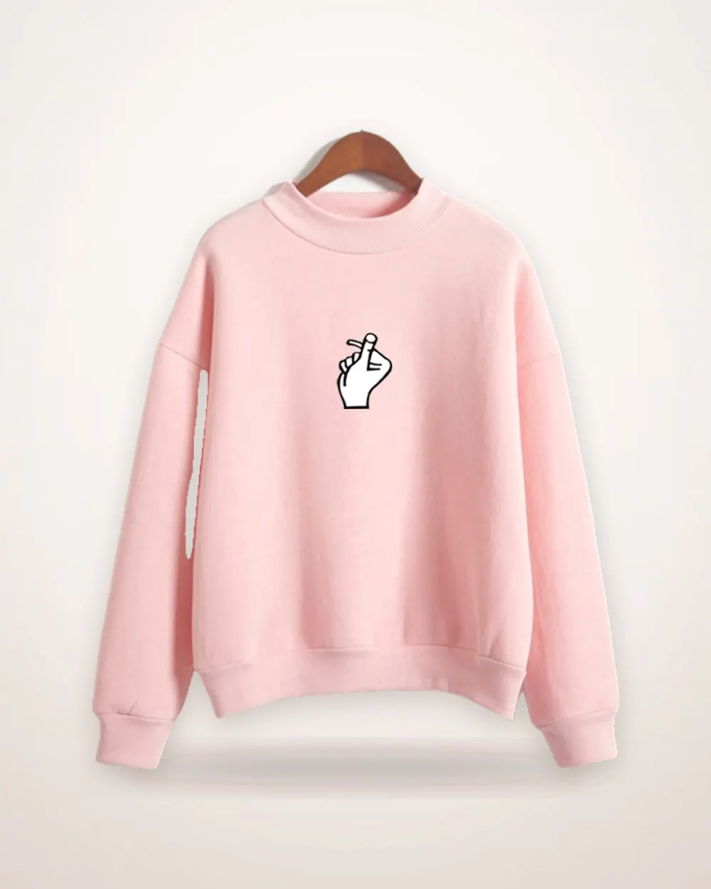 Finger-Heart Graphic Fleece Sweater