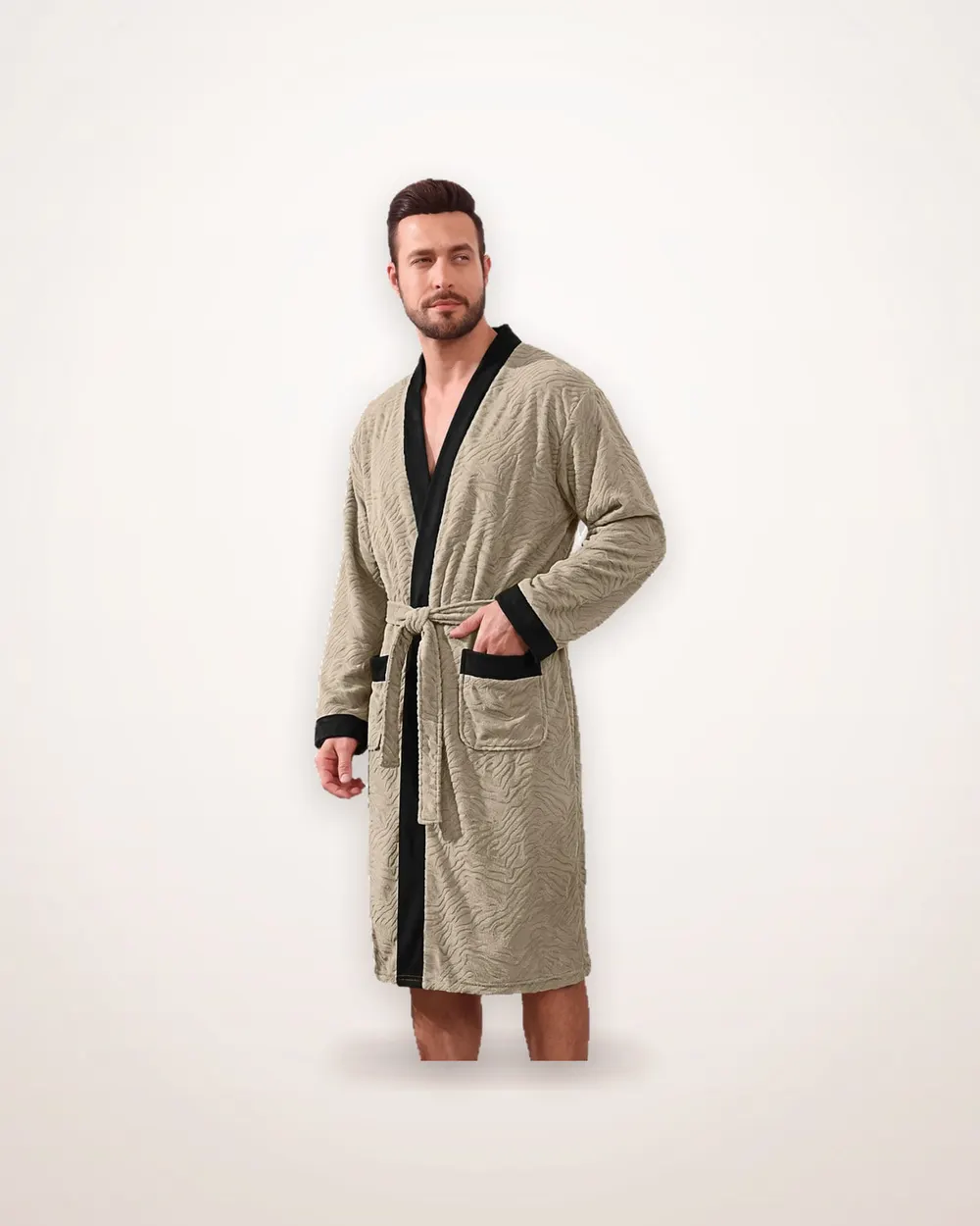 Color-Block Waffle Robe with Belt