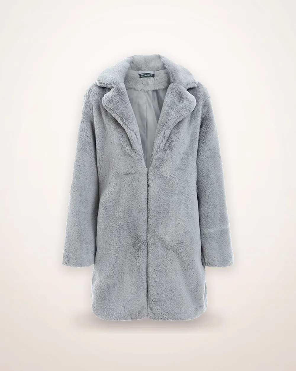 Long Faux Fur Coat with Turn-Down Collar