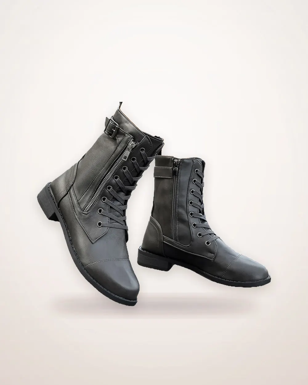 Side-Zip Mid-Calf Chunky Heel Boot