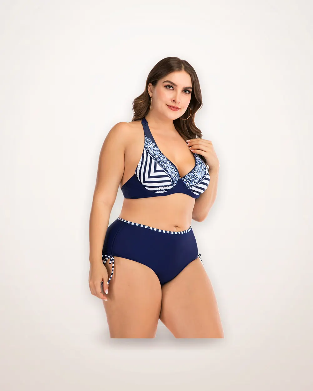 Navy Striped Plus Size Bikini