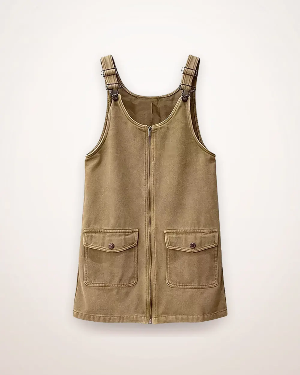 Khaki High-Waist Mini Pinafore Dress