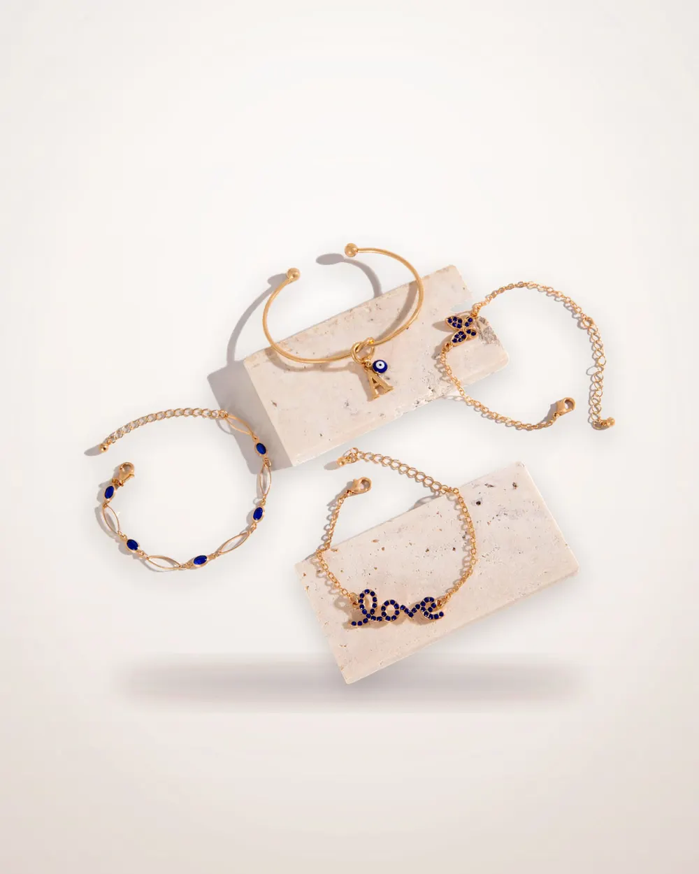 Blue Butterfly Rhinestone Bracelet Set
