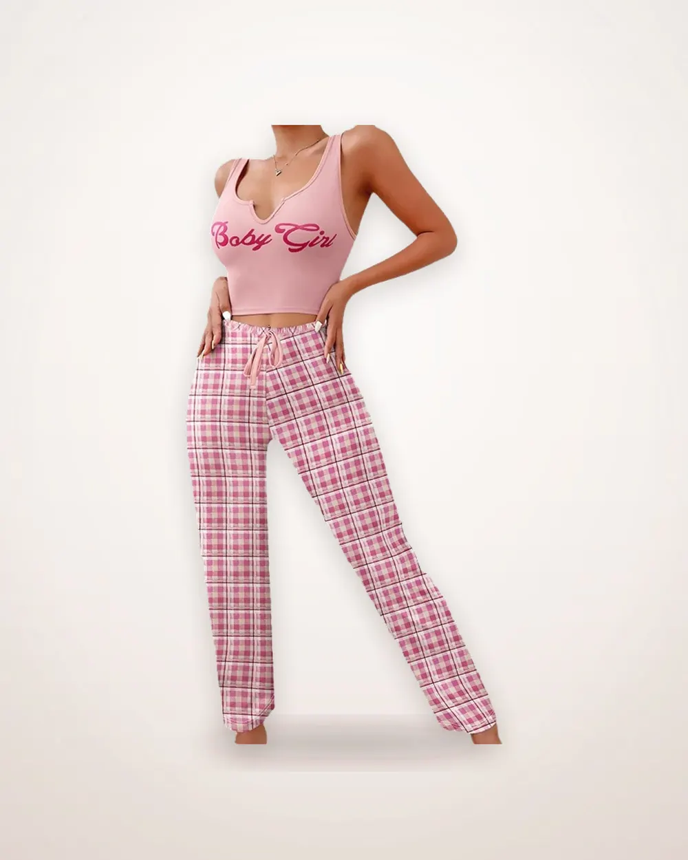 Sleeveless Plaid Pajama Set