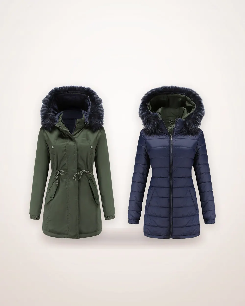 Quilted Cotton Coat with Detachable Fur Collar