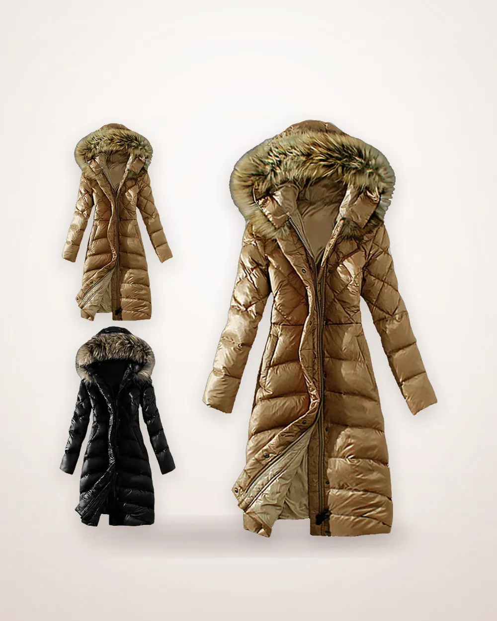 Faux Fur Collar Hooded Long Padded Coat