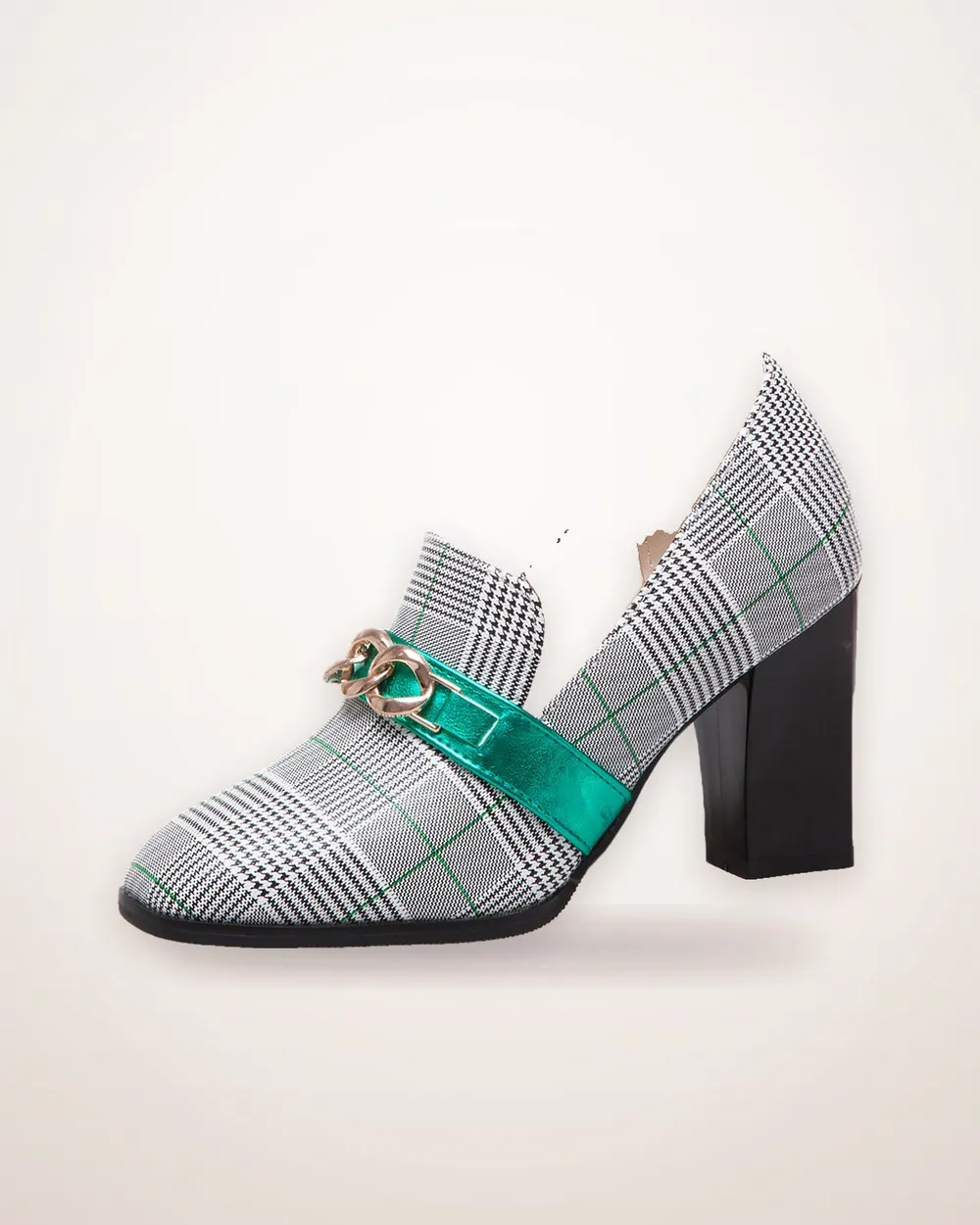 Square-Toe Metal Detail Chunky Heel Shoes