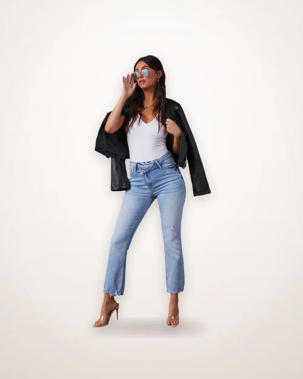 Light Wash Distressed Cotton Jeans