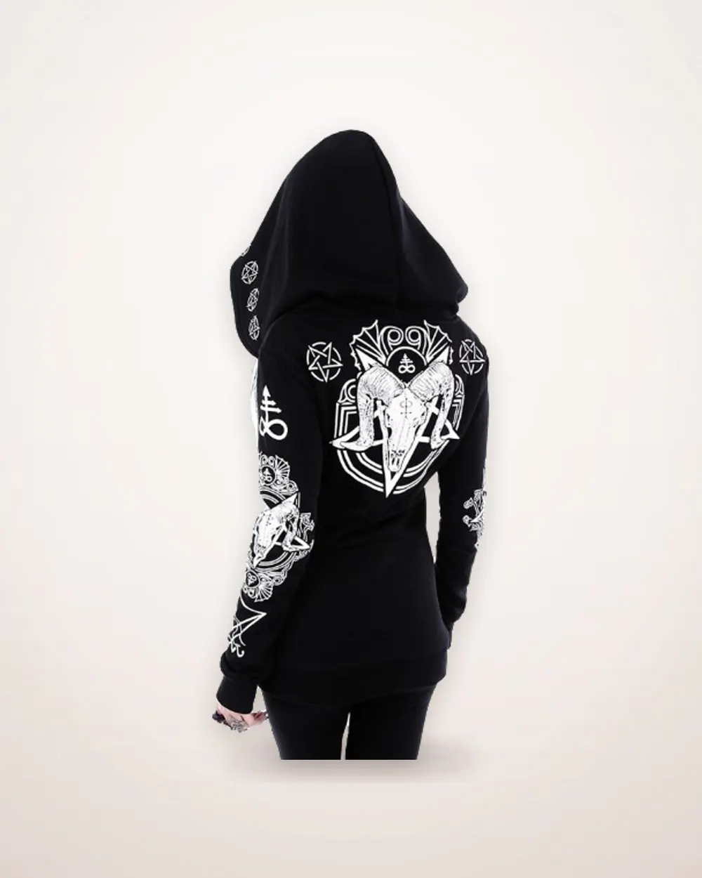 Gothic Print Zip Hoodie