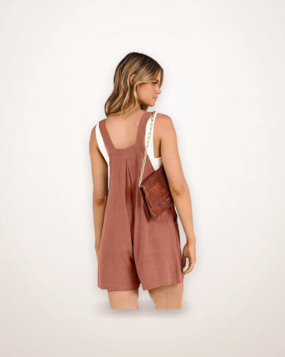 Cotton Linen Short Bib Overalls