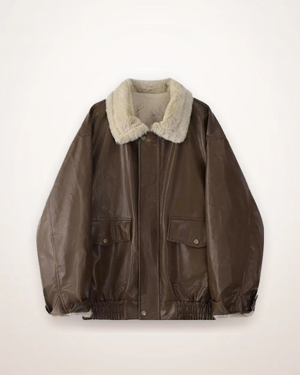 Retro Faux Leather Jacket with Fur Collar