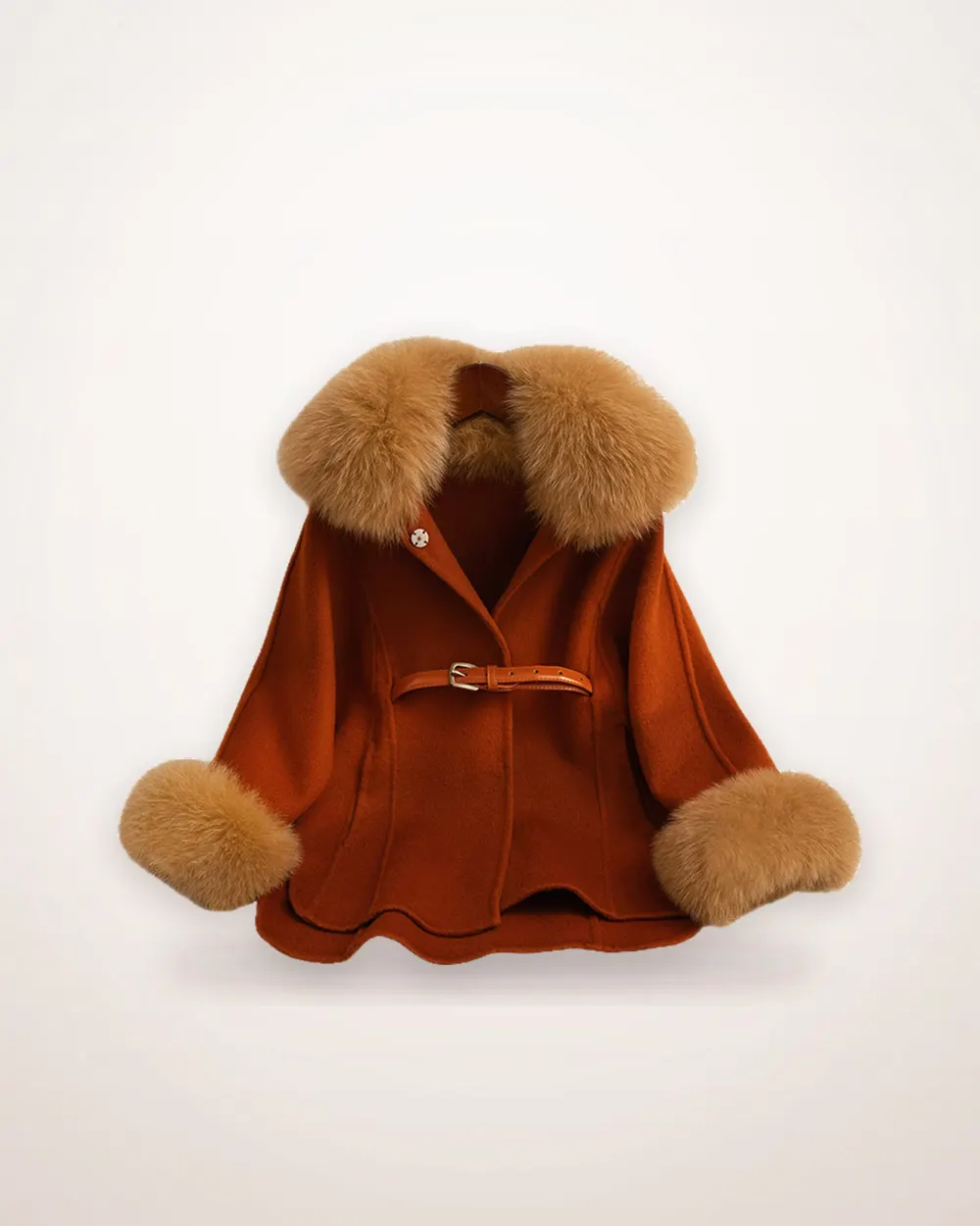 Tangerine Wool Coat with Fur Collar