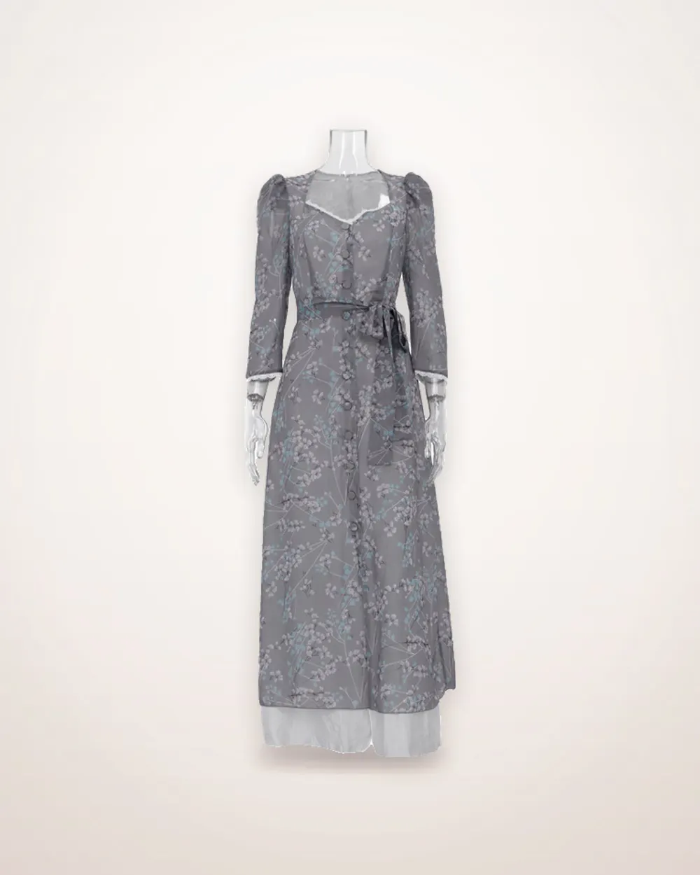 Floral Square Neck Puff Sleeve Maxi Dress