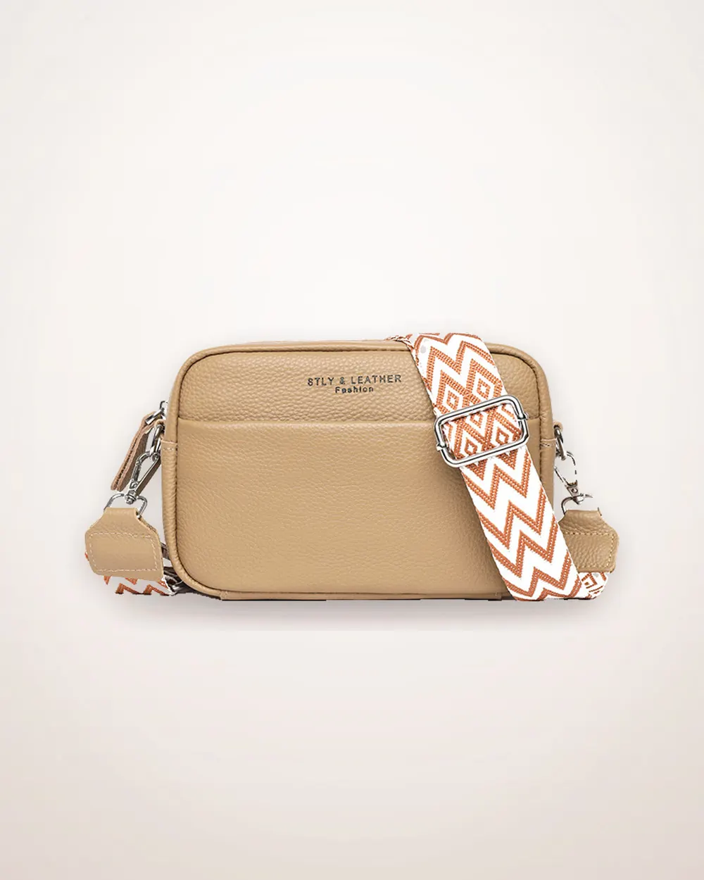 Embroidered Strap Leather Crossbody Bag